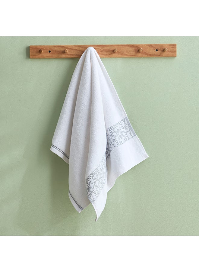 Home Box Cotton Hand Towel - White with Silver Embroidery - Image 1